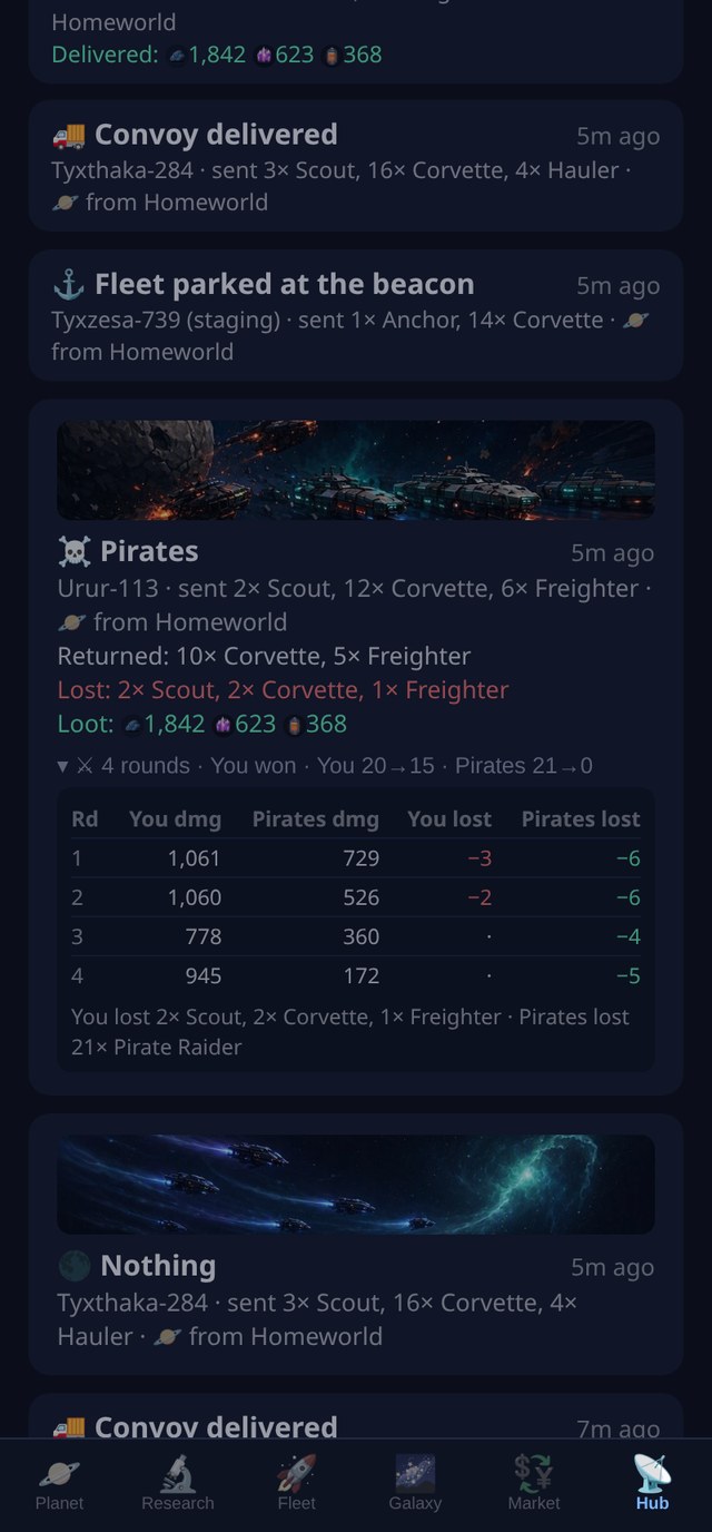 A pirate ambush report folded open to a round by round damage table